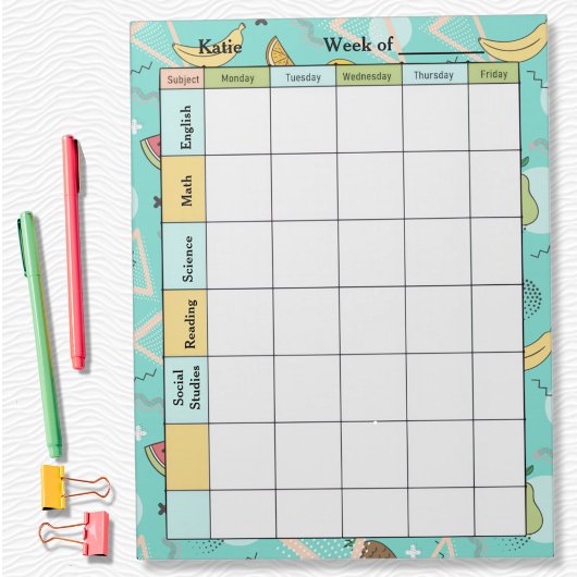 Bloc-note Devoirs de motif Fruit Memphis