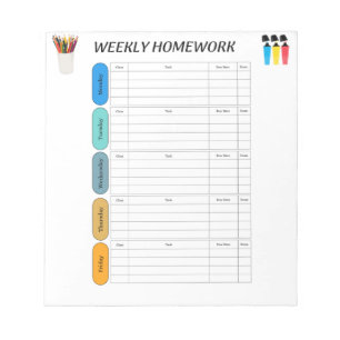 BLOC-NOTE DEVOIRS HEBDOMADAIRES