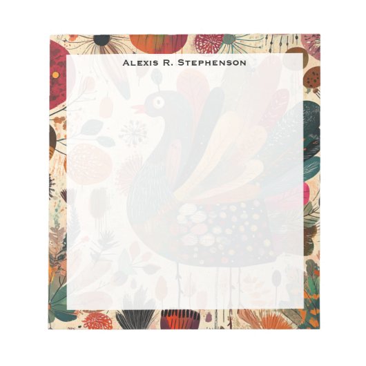 Bloc-note Dinde rétro boho patchwork d'automne (Devant)