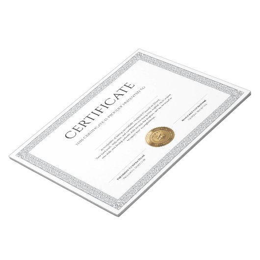 Bloc-note Diplôme Classique Élégant Certificat avec sceau à (Incliné)