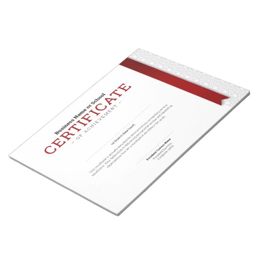 Bloc-note Diplôme Classique Élégant Certificat ruban rouge (Incliné)