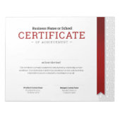 Bloc-note Diplôme Classique Élégant Certificat ruban rouge (Devant)