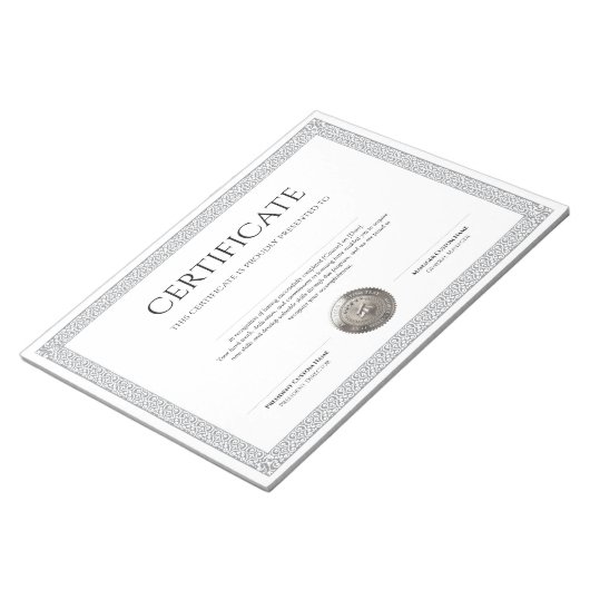Bloc-note Diplôme élégant classique Certificat avec sceau ar (Incliné)