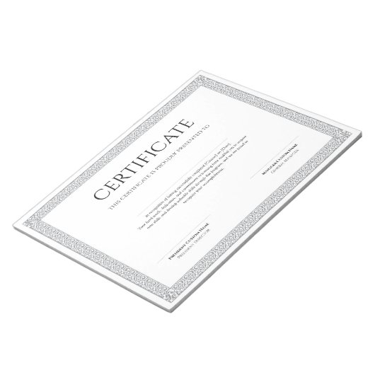 Bloc-note Diplôme élégant classique Certificat imprimable (Incliné)