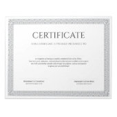 Bloc-note Diplôme élégant classique Certificat imprimable (Devant)