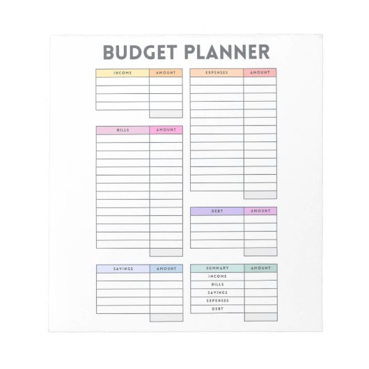 Bloc-note Disposition de Planificateur de Budget Pastel (Devant)