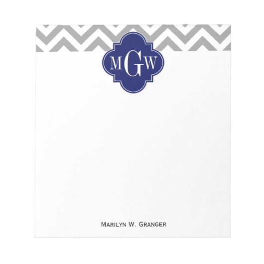 Bloc-note Dk Grey Lg Chevron Navy Quatrefoil 3 Monogramme (Devant)