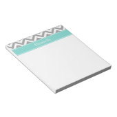 Bloc-note Dk Gris Blanc LG Chevron Turquoise Monogramme Nom (Incliné)