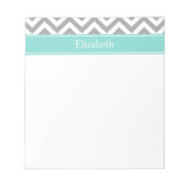 Bloc-note Dk Gris Blanc LG Chevron Turquoise Monogramme Nom (Devant)