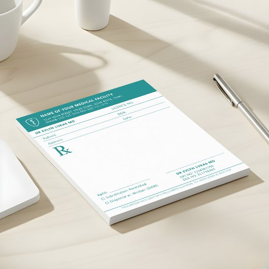 Bloc-note Doctor Prescription Teal Medical RX Pad