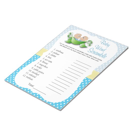 Bloc-note Double Bébé Douche Garçon - Deux Pois Dans Un Jeu (Incliné)