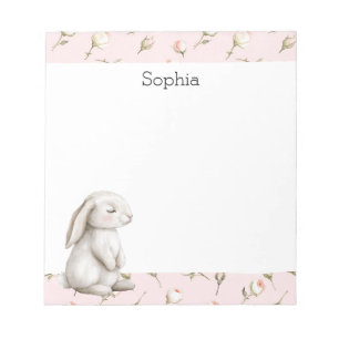 Bloc-note Douces roses florales roses lapin Bunny 