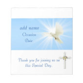 Bloc-note Dove Confirmation, Baptism Candy Bar Wrapper Favor (Devant)