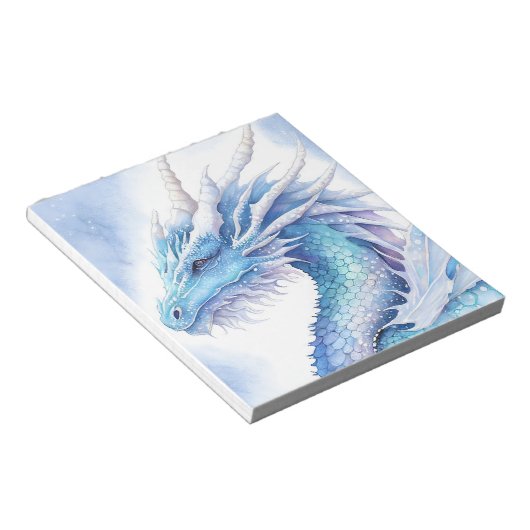Bloc-note Dragon de glace à l'aquarelle bleu clair (Incliné)