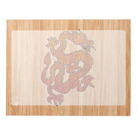 Bloc-note Dragon Oriental Rouge sur style Bambou (Devant)