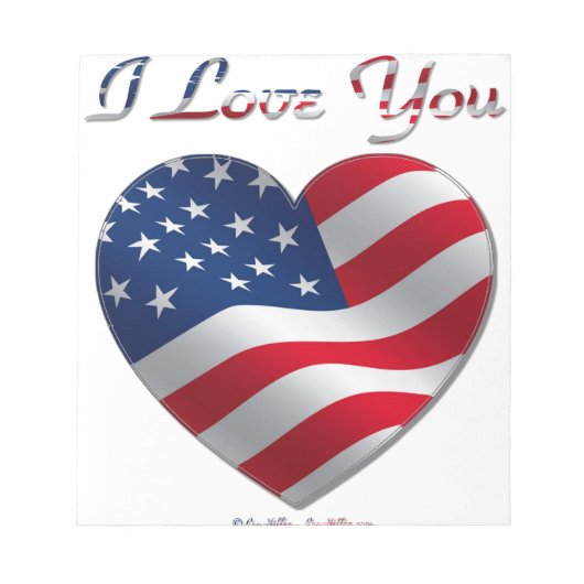 Bloc-note Drapeau USA Cœur Je T'Aime (Devant)