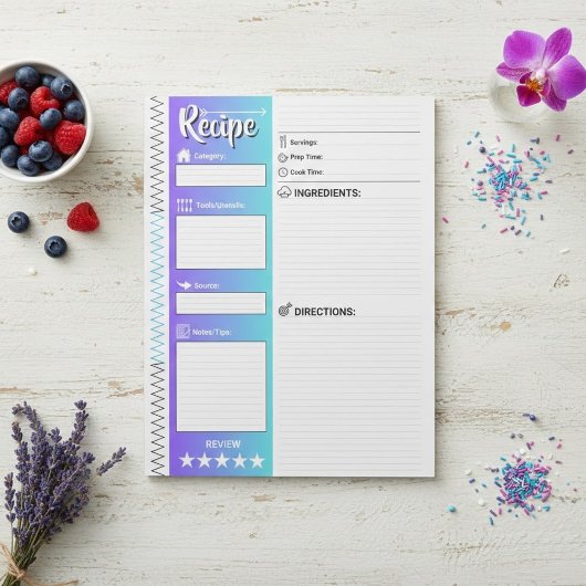 Bloc-note Drapés Bleus & Blanc Élégants | Pages de Recettes