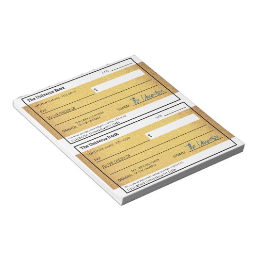 Bloc-note Droit d'attraction argent vierge chèque or (Incliné)