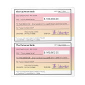 Bloc-note Droit d'attraction Modèle de texte rose Vide Chèqu (Devant)