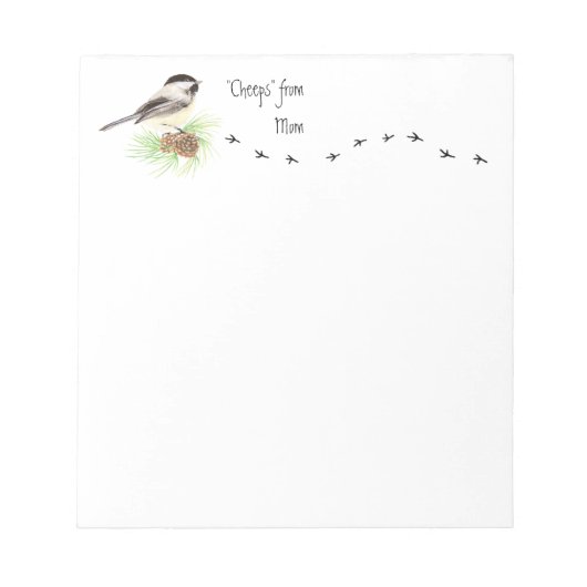 Bloc-note Drôle "Cheeps from Mom" Chickadee, Bird Tracks (Devant)