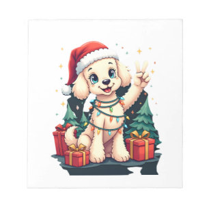 Bloc-note Drôle de main de la paix Poodle Lumières de Noël F