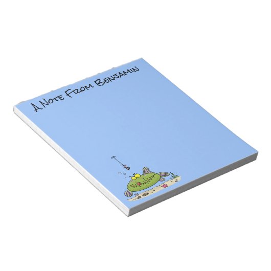 Bloc-note Drôle gras affamé poisson vert dessin de pêche (Incliné)