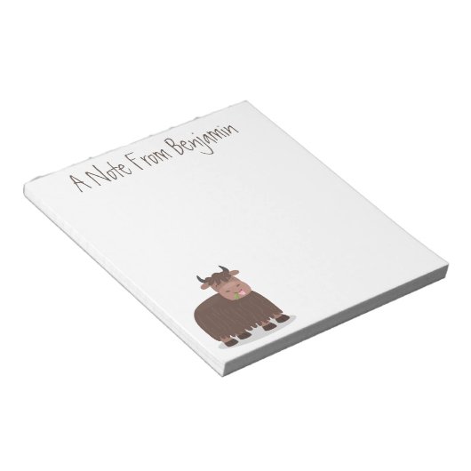 Bloc-note Drôle joyeux yak mangeant de l'herbe dessin d'illu (Incliné)