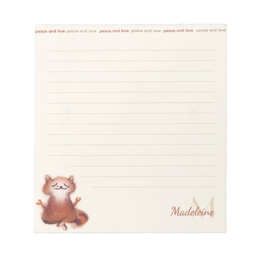 Bloc-note Drôle Méditation Chat Paix Aimer mignon Monogramme (Devant)