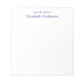 Bloc-note Du bureau de Modèle de nom Blanc et Violet (Devant)