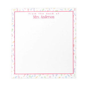 Bloc-note Du bureau de - Nom de l'enseignant personnalisé - 