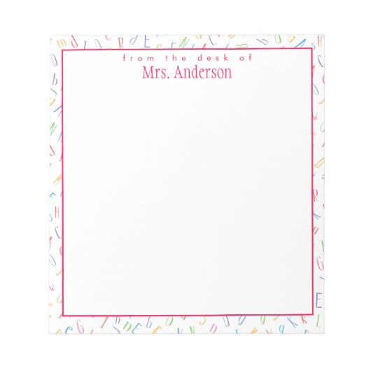Bloc-note Du bureau de - Nom de l'enseignant personnalisé -  (Devant)