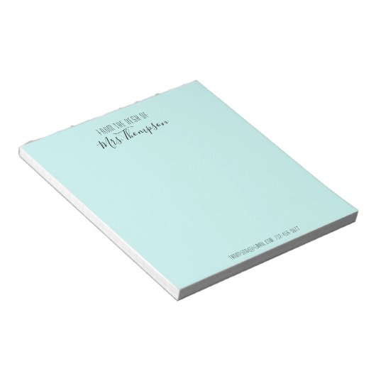 Bloc-note Du Bureau De Turquoise Nom Moderne Script (Incliné)
