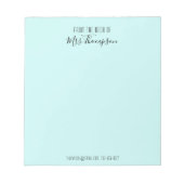 Bloc-note Du Bureau De Turquoise Nom Moderne Script (Devant)