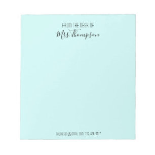 Bloc-note Du Bureau De Turquoise Nom Moderne Script