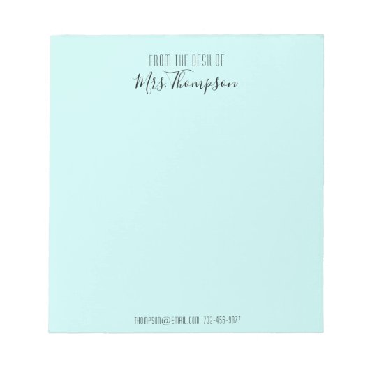 Bloc-note Du Bureau De Turquoise Nom Moderne Script (Devant)