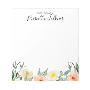 Bloc-note Du Bureau Des Fleurs D'Aquarelle De Corail Moderne