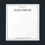 Bloc-note Du bureau du minimaliste noir blanc<br><div class="desc">Ce qui vient du bureau du bloc-notes a du texte d'affichage noir en haut. Il y a un grand texte d'affichage noir pour le nom du destinataire en haut. Il y a un texte noir plus petit en bas pour les informations de contact telles qu'une adresse e-mail et un numéro...</div>