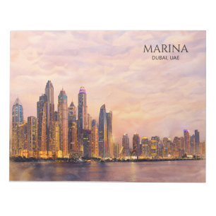 Bloc-note Dubaï Marina Skyline Aquarelle Lumières de la vill