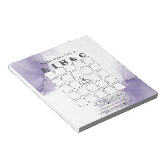 Bloc-note Dusty Amethyst Marble Fête des mariées Bingo (Incliné)