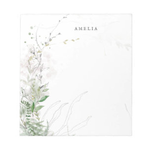 Bloc-note Earthy Greenery Watercolor Personalized Name