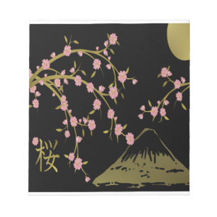 Bloc-note Écran Japonais Rose Sakura Or Noir
