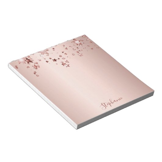 Bloc-note Écriture de nom d'étoiles d'or rose (Incliné)