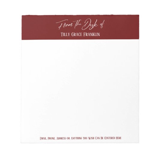 Bloc-note Écriture manuscrite du bureau de Bourgogne rouge (Devant)