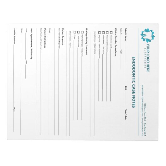 Bloc-note Editable Endodontic Treatment Progress Notepad (Devant)
