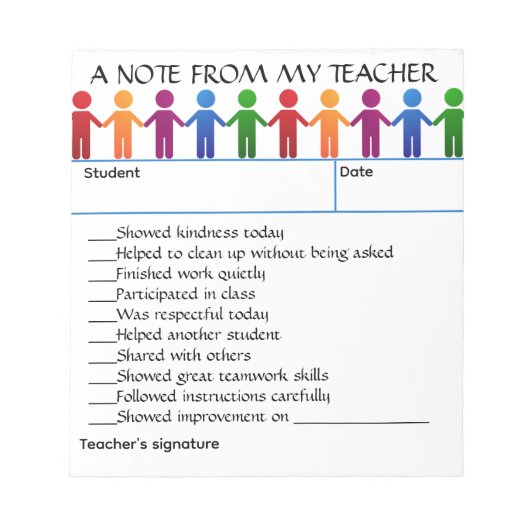 Bloc-note Editable Positive Note From My Teacher (Devant)