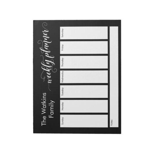 Bloc-note Elaborer le script Simple Black Weekly Planner (Tourné)