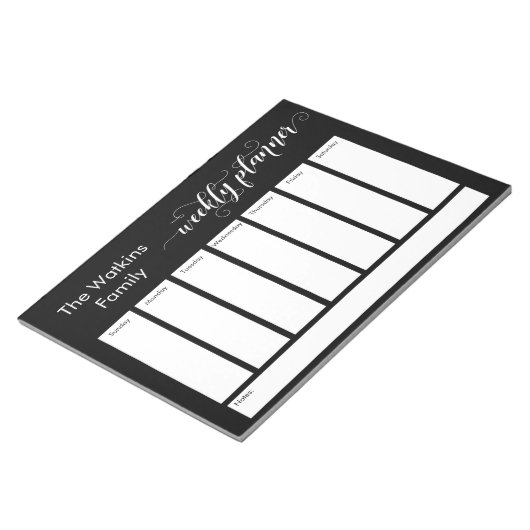 Bloc-note Elaborer le script Simple Black Weekly Planner (Incliné)