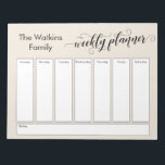 Bloc-note Elaborer Script Simple Cream Weekly Planner<br><div class="desc">Ce planificateur hebdomadaire polyvalent a été configuré avec des éléments très basiques qui peuvent tous être édités... sauf pour l'en-tête. L'expression "planificateur hebdomadaire" a été rendue dans une police de calligraphie élaborée et tourbillonnante et a été placée, sous forme de graphique, en haut de la page. Utilisez les champs modèle...</div>