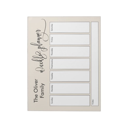 Bloc-note Elaborer Script Simple Weekly Planner, Crème (Tourné)
