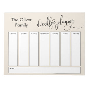 Bloc-note Elaborer Script Simple Weekly Planner, Crème